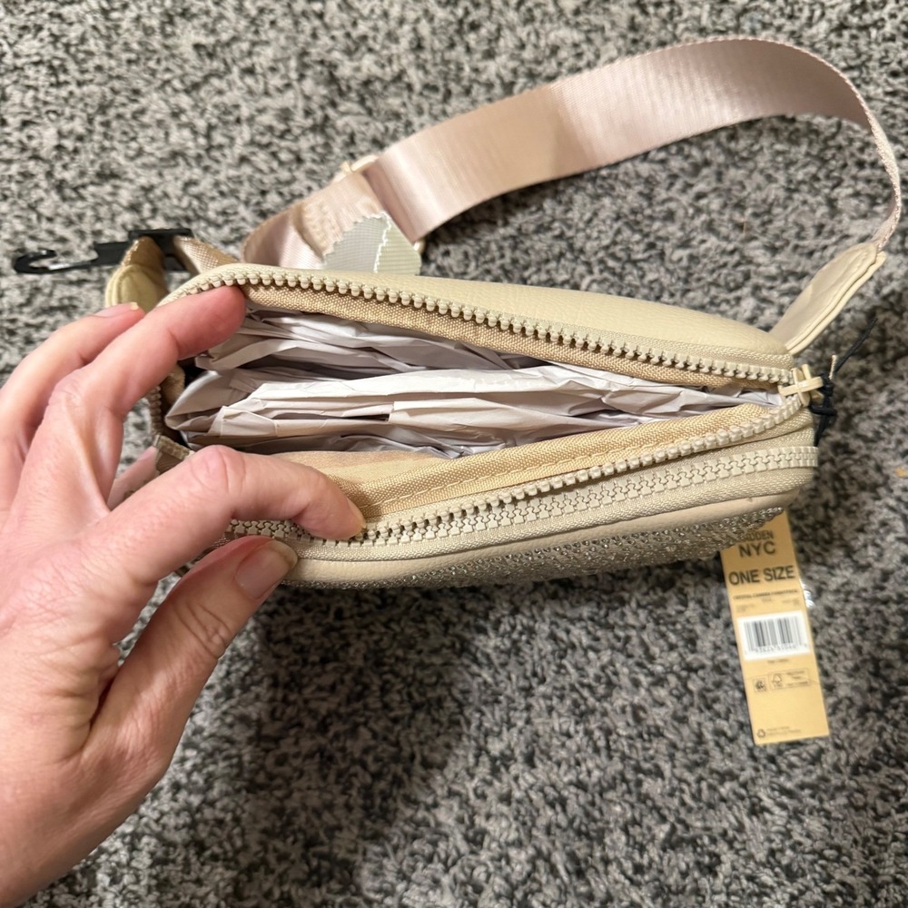 Rhinestone Crystal Belt Bag Sparkly Festival Fanny Pack Madden NYC Beige NWT - Picture 5 of 8